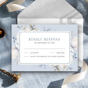 Dusty Blue and White Floral Wedding RSVP Card