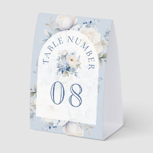 Dusty Blue and White Floral Wedding Table Number