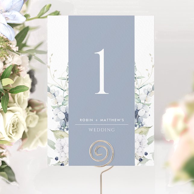 Dusty Blue and White Floral Wedding Table Number  (Creator Uploaded)
