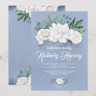 Dusty Blue and White Flowers Bridal Shower Invitation
