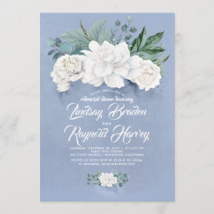 Dusty Blue and White Flowers Rehearsal Dinner Invitation