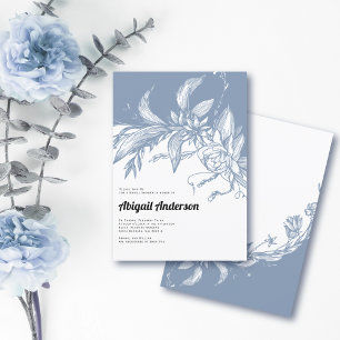 Dusty blue and white flowers wedding bridal shower invitation