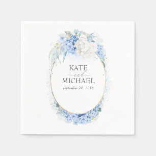 Dusty Blue and White Flowers Wedding Napkin