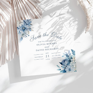 Dusty Blue and White Flowers Wedding Save the Date