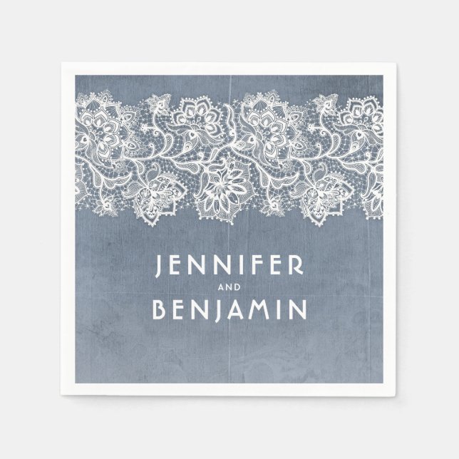Dusty Blue and White Lace Elegant Napkin (Front)