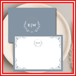 Dusty Blue and White Modern Initials Monogram Card