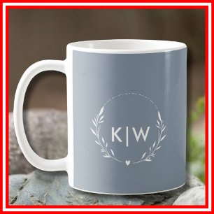 Dusty Blue and White   Modern Initials Monogram Coffee Mug