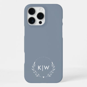 Dusty Blue and White Modern Initials Monogram iPhone 16 Pro Max Case