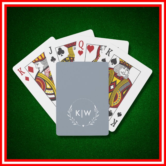 Dusty Blue and White | Modern Initials Monogram  Playing Cards (Creator Uploaded)