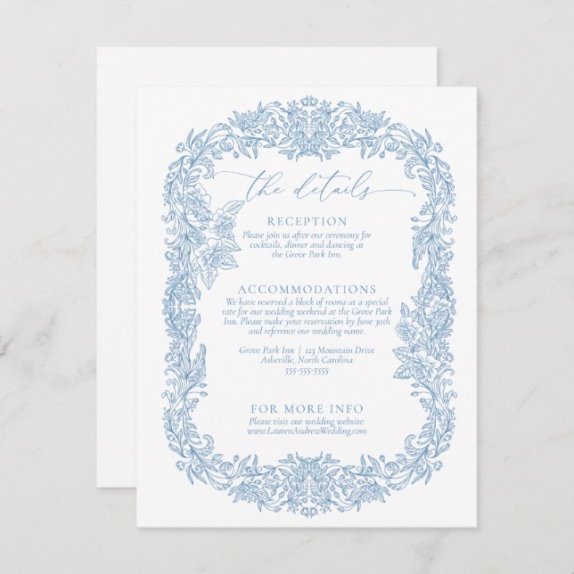 Dusty Blue and White Modern Minimalist Wedding Enclosure Card (Front/Back)