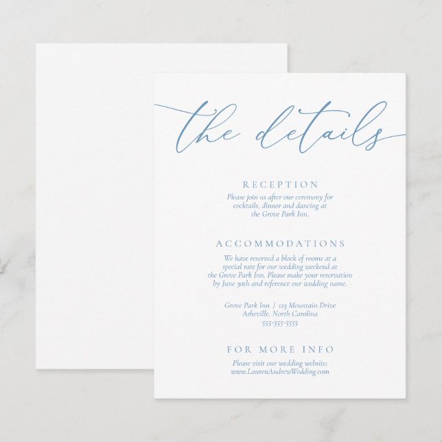 Dusty Blue and White Modern Minimalist Wedding Enclosure Card (Front/Back)