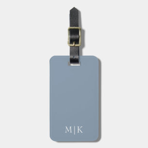 Dusty Blue and White   Modern Monogram Luggage Tag
