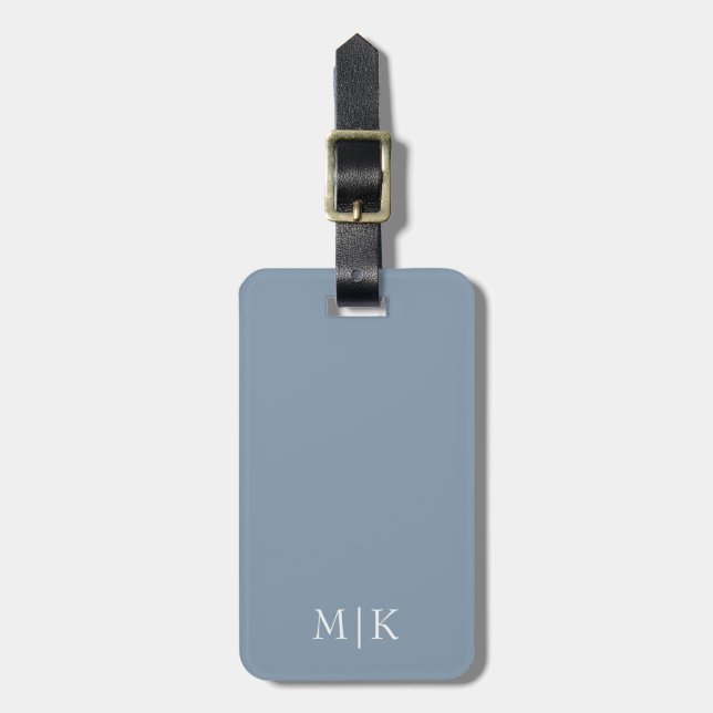 Dusty Blue and White | Modern Monogram Luggage Tag (Front Vertical)