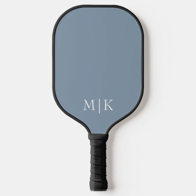 Dusty Blue and White | Modern Monogram Pickleball Paddle (Front)