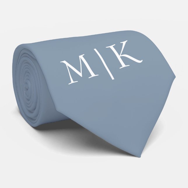 Dusty Blue and White | Modern Monogram Tie (Rolled)