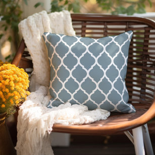 Dusty Blue and White Moroccan Pattern Cushion