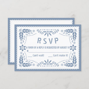 Dusty blue and white papel picado baby boy shower RSVP card