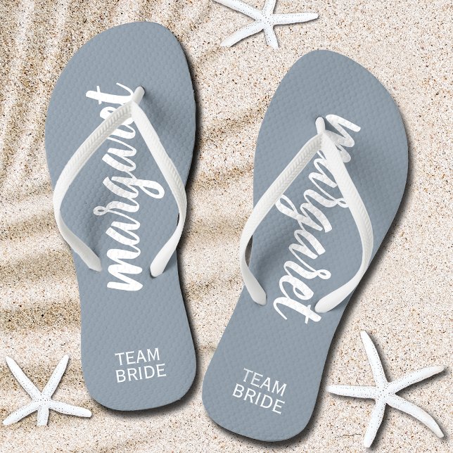 Dusty Blue and White Personalised Team Bride Flip Flops (Dusty Blue and White Personalized Team Bride Flip Flops)