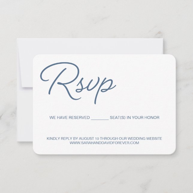 Dusty Blue and white RSVP wedding reserved seat (Front)