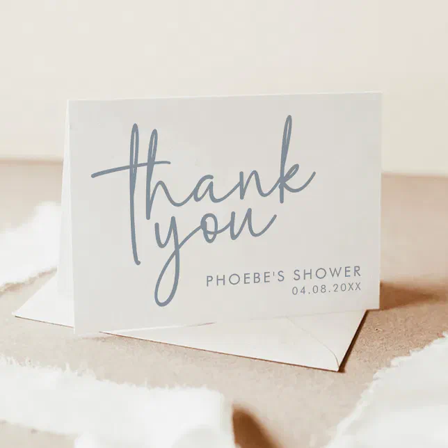 Dusty Blue and White Script Bridal Shower Folded Thank You Card | Zazzle