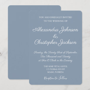Dusty Blue and White Simple Wedding Invitation