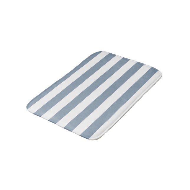 Dusty Blue and White Stripes Bath Mat (Angled)