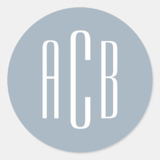 Dusty Blue and White Three Letter Monogram Classic Round Sticker