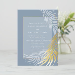 Dusty Blue and White Tropical Wedding Invitation