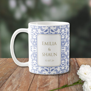 Dusty Blue and White Vintage-style Wedding Coffee Mug