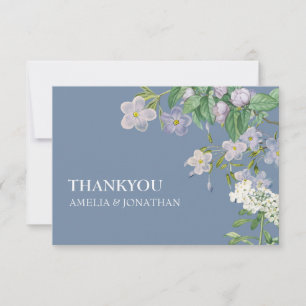 Dusty blue and White watercolor Floral Wedding  Thank You Card