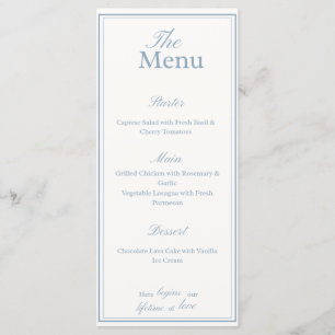 Dusty Blue and white Wedding Dinner Menu Card