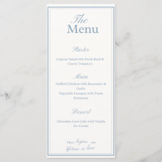Dusty Blue and white Wedding Dinner Menu Card