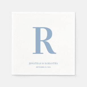 Dusty Blue and White Wedding Monogram Modern Napkin