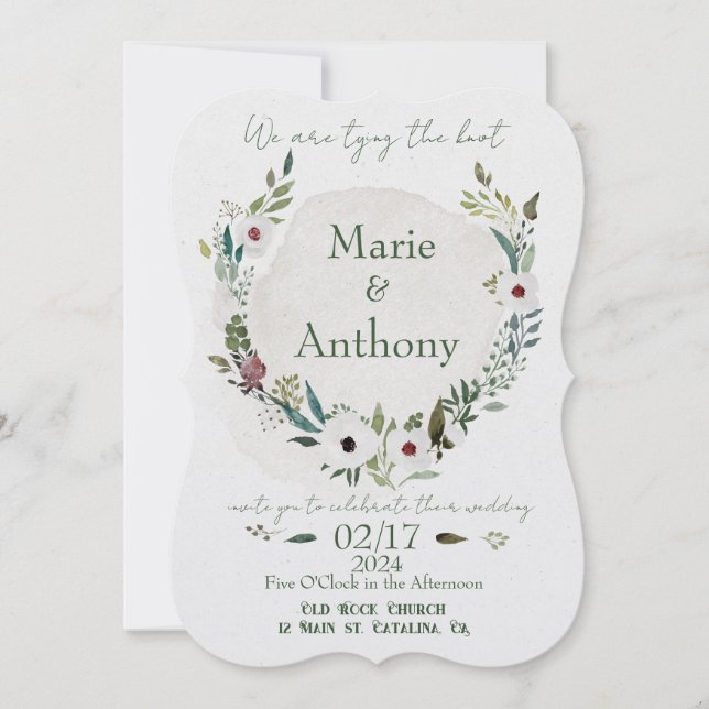Dusty Blue and Wine Watercolor Florals Invitation (Front)