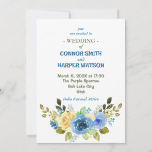 Dusty Blue and Yellow Floral Wedding Invitation