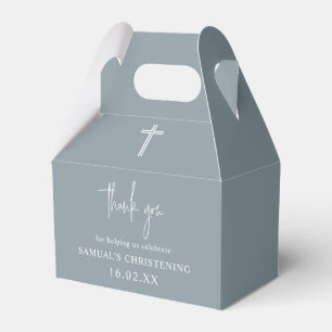 Dusty Blue Arch Minimalist Christening Gable  Favour Box