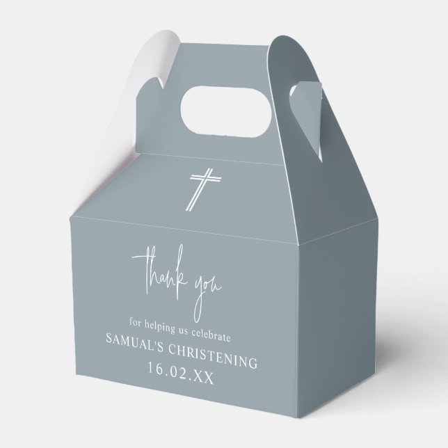 Dusty Blue Arch Minimalist Christening Gable  Favour Box (Front Side)