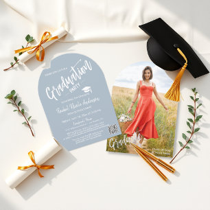 Dusty Blue Arch Photo Graduation Party Invitation