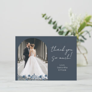 Dusty Blue Arch Photo Wedding Thank You Card