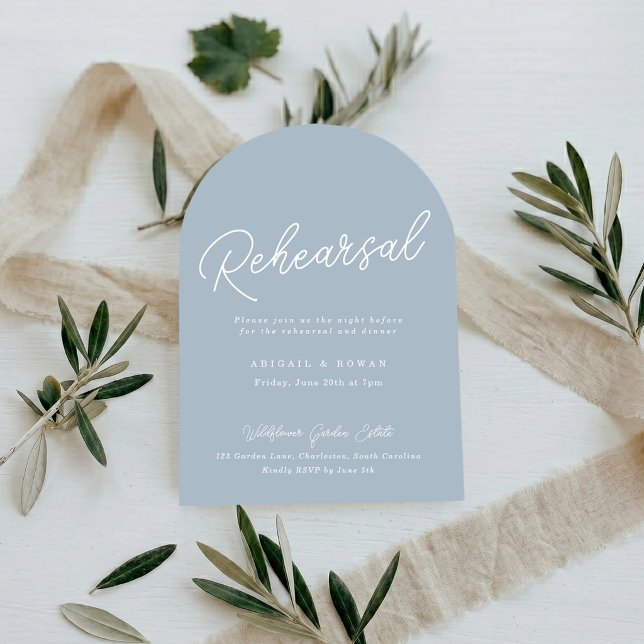 Dusty Blue Arched Minimal Rehearsal Dinner Invitation (Creator Uploaded)