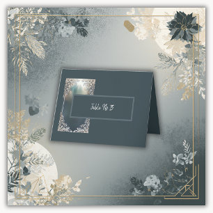 dusty blue art deco ornate frame seating card