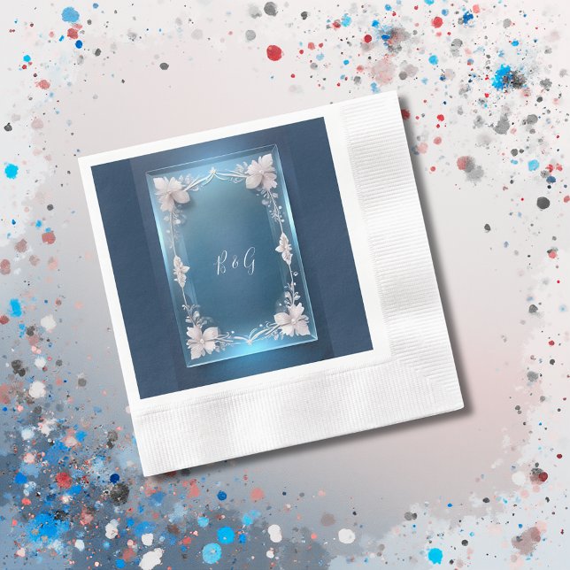 dusty blue art deco ornate frame wedding  napkin (Creator Uploaded)