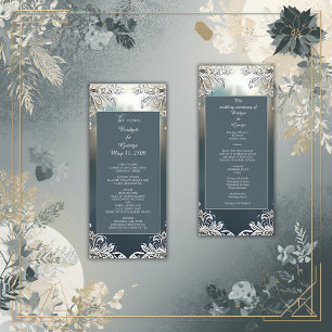 dusty blue art deco ornate frame wedding  programme