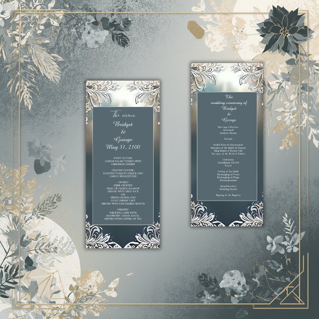 dusty blue art deco ornate frame wedding  programme (Creator Uploaded)