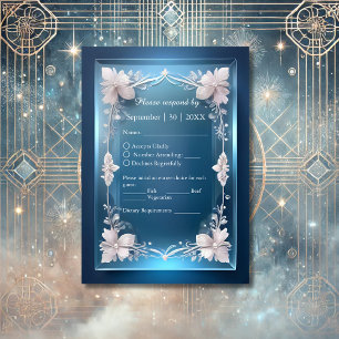 dusty blue art deco ornate frame wedding RSVP card