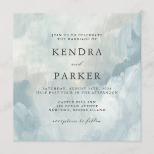 Dusty Blue Artistic Abstract Brushstrokes Wedding Invitation