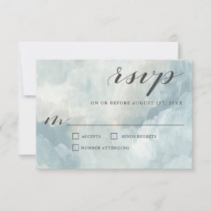 Dusty Blue Artistic Modern Abstract Wedding RSVP Card