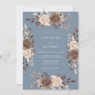 Dusty Blue Autumn Bloom Wedding Invitation