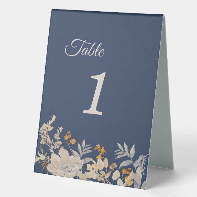 Dusty Blue Autumn Boho Table Number Tent Sign (Front)