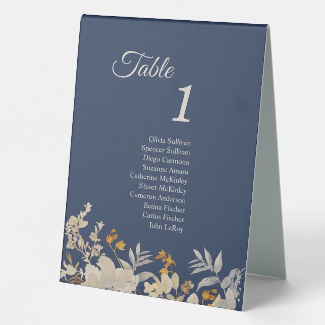 Dusty Blue Autumn Boho Table Tent Sign with Guests (Back)